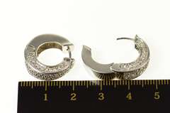 14K White Gold Pave Diamond Squared Statement Hoop Earrings
