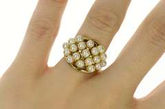 14K Yellow Gold Retro Domed Pearl Cluster Statement Band Ring
