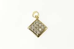 10K Yellow Gold Square Diamond Cluster Classic Statement Pendant