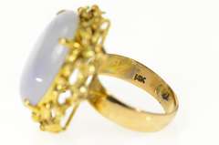 14K Yellow Gold Oval Lavender Agate Cabochon Leaf Trim Ring
