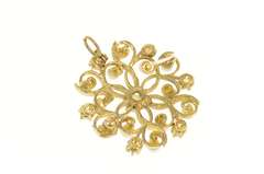 14K Yellow Gold Retro Pearl Natural Opal Round Cluster Pendant/Pin