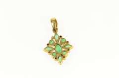 18K Yellow Gold 1.24 Ctw Natural Emerald Diamond Cluster Pendant