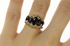 14K Yellow Gold Marquise Black Onyx Diamond Statement Ring