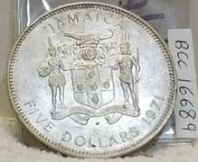 Jamaica 1971 Commem Sil $5 Dol; over 1.25oz Sil