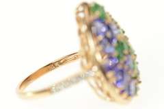14K Rose Gold Natural Emerald & Tanzanite Cluster Cocktail Ring