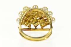 14K Yellow Gold Retro Domed Pearl Cluster Statement Band Ring