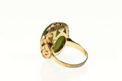 18K Yellow Gold Ornate Victorian Nephrite Cabochon Statement Ring