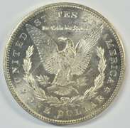 Frosty-white BU 1878-CC Morgan Silver Dollar. Key date