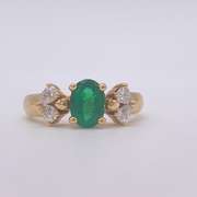 18kt Yellow Gold, Emerald, & Diamond Ring