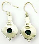 Ornate Natural Mine Cut Emerald Sterling Earrings