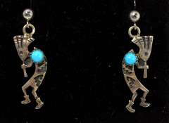 Awesome Kokopelli Earrings with Turquoise Beads in Sterling Silver