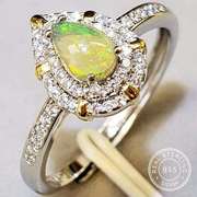 GENUINE AUSTRALIAN OPAL & CREATED WHITE SAPPHIRE 0.20 CT 925 STERLING SILVER ADJUSTABLE RING