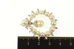 14K White Gold 1950's Pearl Diamond Dangle Round Pendant/Pin