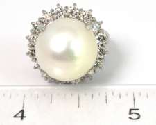 Colossal 14mm Pearl & Diamond Ring in Platinum