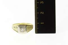 14K Yellow Gold Art Deco Squared Diamond Leaf Etched Wedding Ring