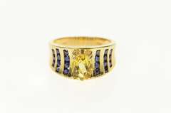 14K Yellow Gold Oval Citrine Sapphire Channel Accent Concave Ring