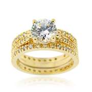 18K Gold over Sterling Silver Round CZ Wedding Engagement Ring Set