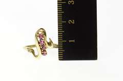 10K Yellow Gold Ruby Diamond Retro Wave Abstract Statement Ring