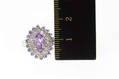 10K White Gold Marquise Amethyst CZ Syn. Tanzanite Halo Ring
