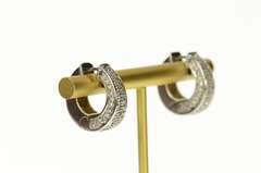 14K White Gold Pave Diamond Squared Statement Hoop Earrings