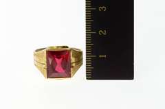 14K Yellow Gold Classic 1940's Syn. Ruby Squared Men's Ring