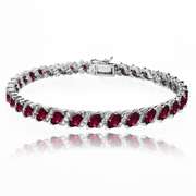 Created Ruby Tennis Bracelet with White Topaz Accents in Sterling Silver