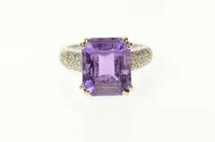 14K White Gold Emerald Amethyst Diamond Accent Statement Ring