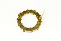14K Yellow Gold Pearl Garnet Circle Cluster Statement Pin/Brooch