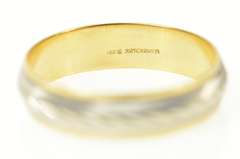 14K Yellow Gold Two Tone Grooved 6.6mm Men's Wedding Ring