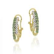 18K Gold over Sterling Silver Emerald & Diamond Accent Double Row Half Hoop Earrings