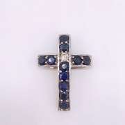 14kt Gold, Blue Sapphire, & Diamond Cross Pendant