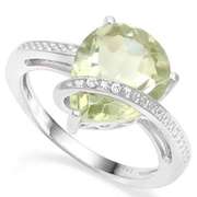 925 STERLING SILVER PR 10*12 MM GREEN AMETHYST & DIAMOND WOMEN RING