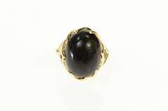 14K Yellow Gold Retro Black Wood Ornate Cocktail Statement Ring