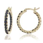 Gold Tone over Sterling Silver Inside Out Genuine Sapphire Hoop Earrings
