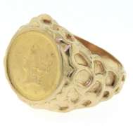 Wonderful Yellow Gold Nugget 1854 $1 Gold Coin Ring