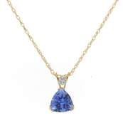 Fabulous Yellow Gold Triangle Blue Topaz and Diamond Pendant on Chain