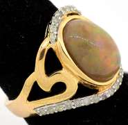 Ethereal Cabochon Cut Ethiopian Opal & Diamond Ring in Vermeil