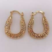Fancy Italian 18kt Gold Plated Filigree Tricolor Hoop Earrings