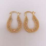 Fancy Italian 18kt Gold Plated Filigree Tricolor Hoop Earrings