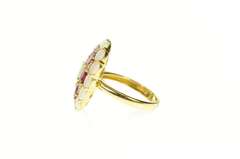 18K Yellow Gold Opal Ruby Diamond Halo Cocktail Statement Ring