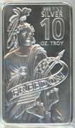 Great 'Freedom' 10 Troy Oz. pure .999 Silver Bar in plastic