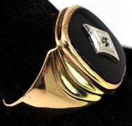 Bold Onyx & Diamond Ring in Yellow Gold