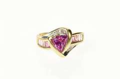 10K Yellow Gold Trillion Pink Cubic Zirconia Diamond Bypass Ring