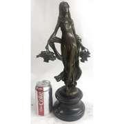 Farmer Girl with Flower Basket Bronze Sculpture