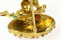 18K Yellow Gold Ruby Diamond Sprite Enamel Mushroom Pin/Brooch