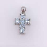14kt Gold & Blue Topaz Cross Pendant