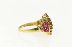 14K Yellow Gold Ornate Marquise Ruby Cluster Statement Ring