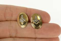 10K Yellow Gold Masonic Compass Square Oval Retro Cuff Links