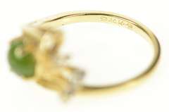 14K Yellow Gold 1960's Nephrite Diamond Ornate Zig Zag Ring