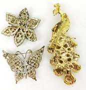 3 Colorful Figural Rhinestone Pins